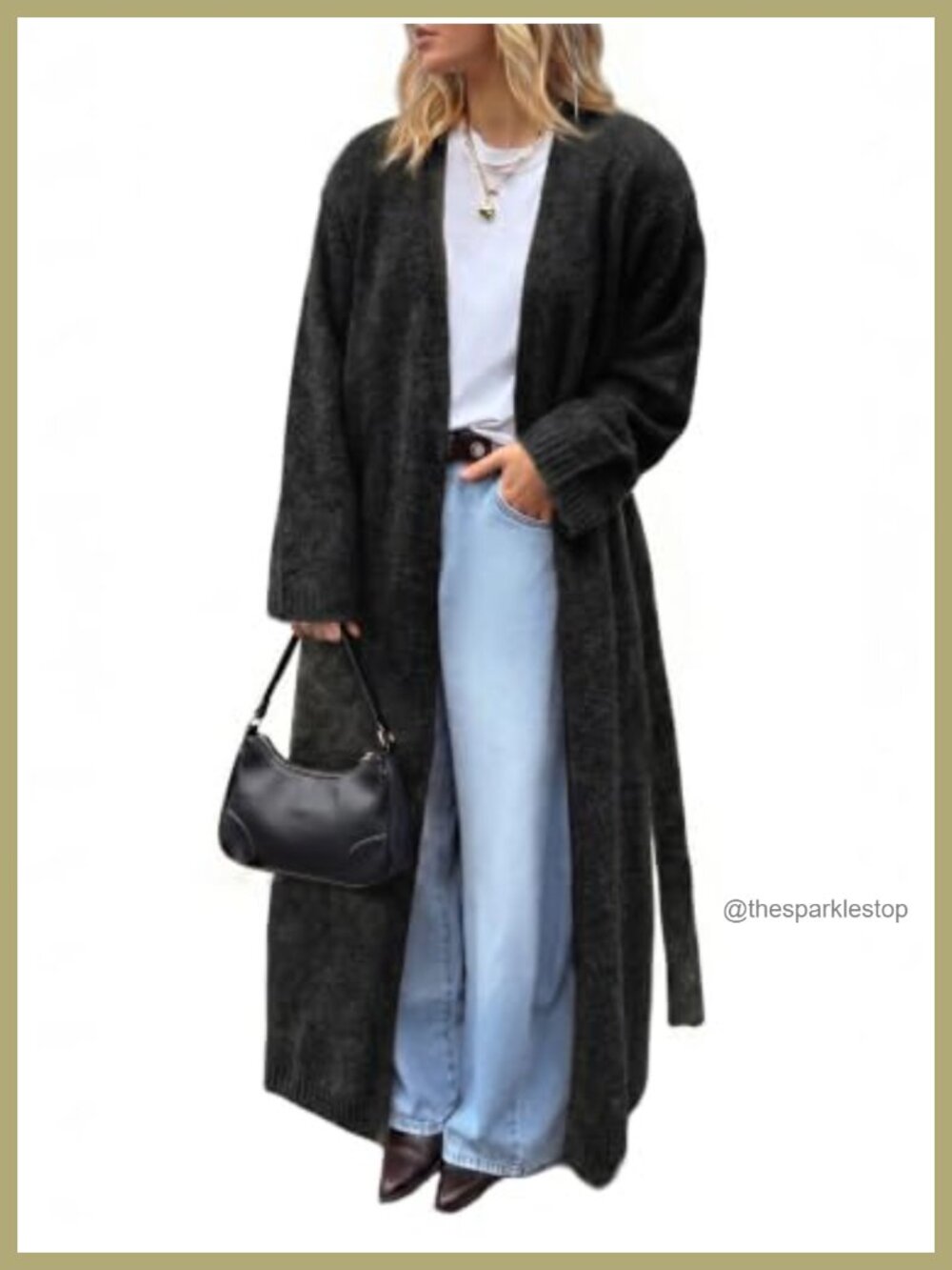 Women's Long Oversized Open Front Belted Cardigan Sweater Coat